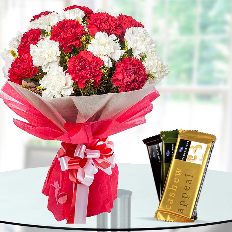 Beautiful Temptation - Carnations & Temptation Chocolates Beautiful Temptation - Carnations & Temptation Chocolates