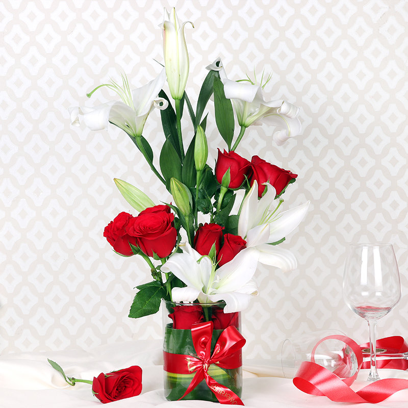 White Lily Red Rose Vase