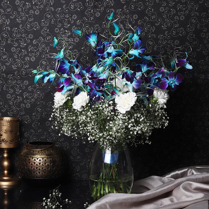 Alluring Orchids And Carnations Vase