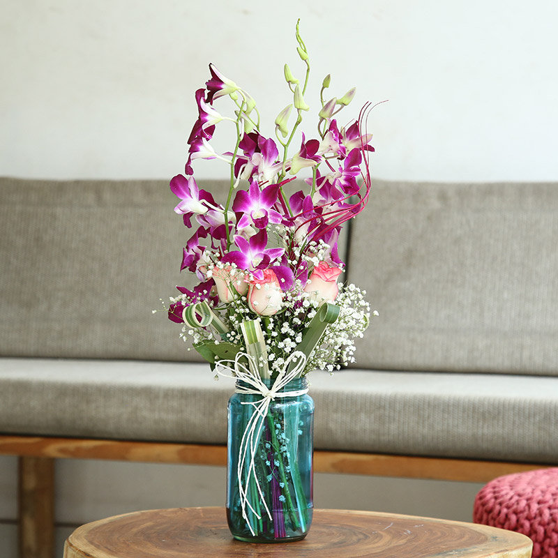 Roses N Orchids Glass Vase