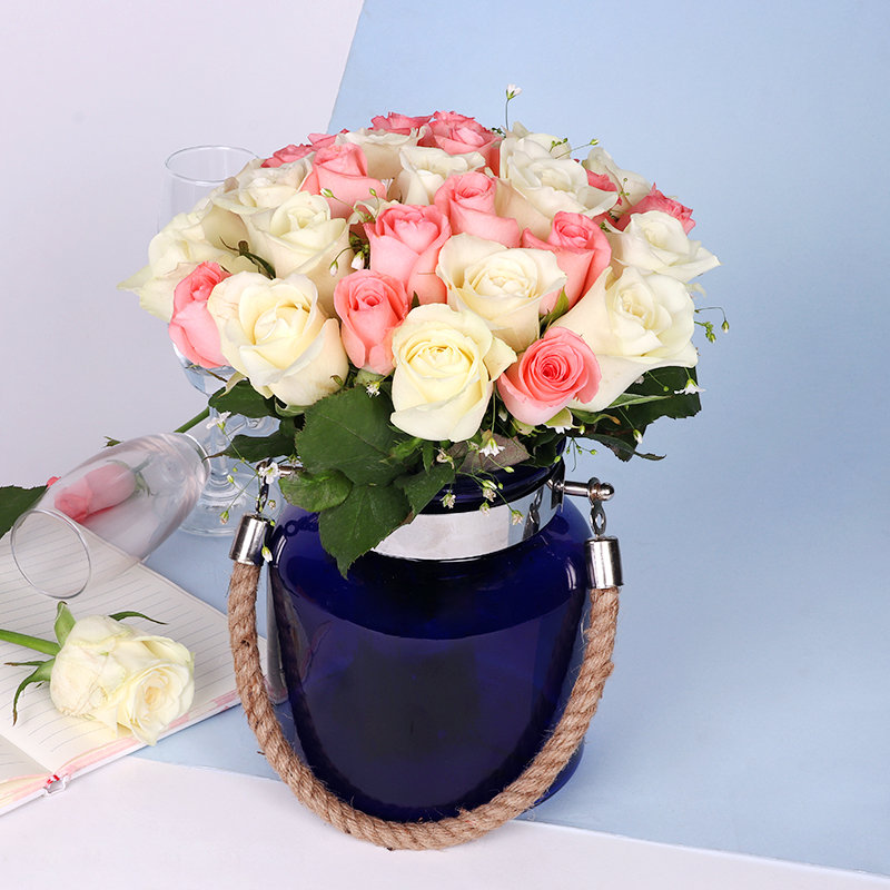 White N Pink Rose Vase