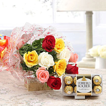 Mixed Roses And Rocher Combo