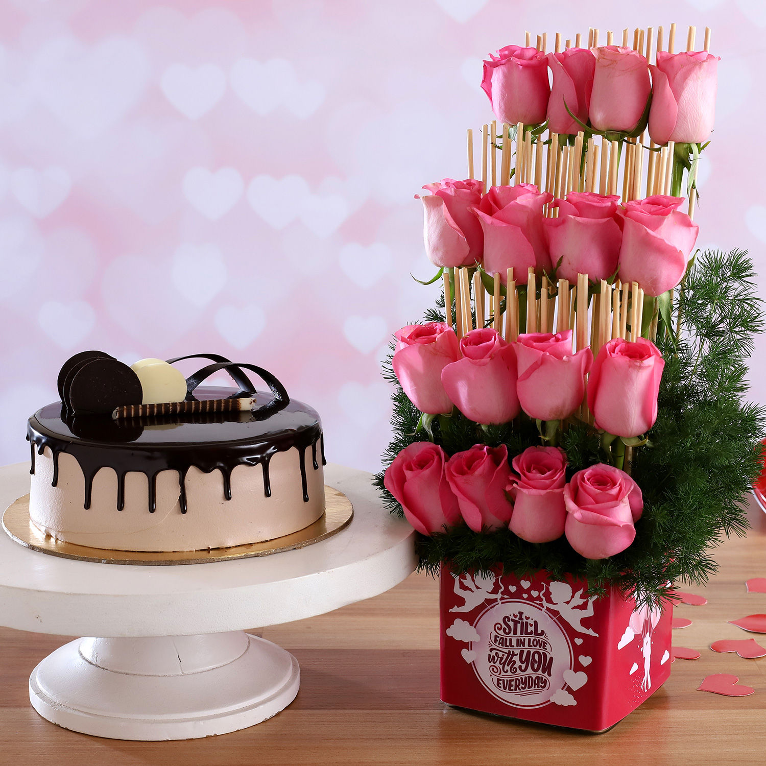 Chocolate Cake & Fall In Love Pink Roses Combo Chocolate Cake & Fall In Love Pink Roses Combo