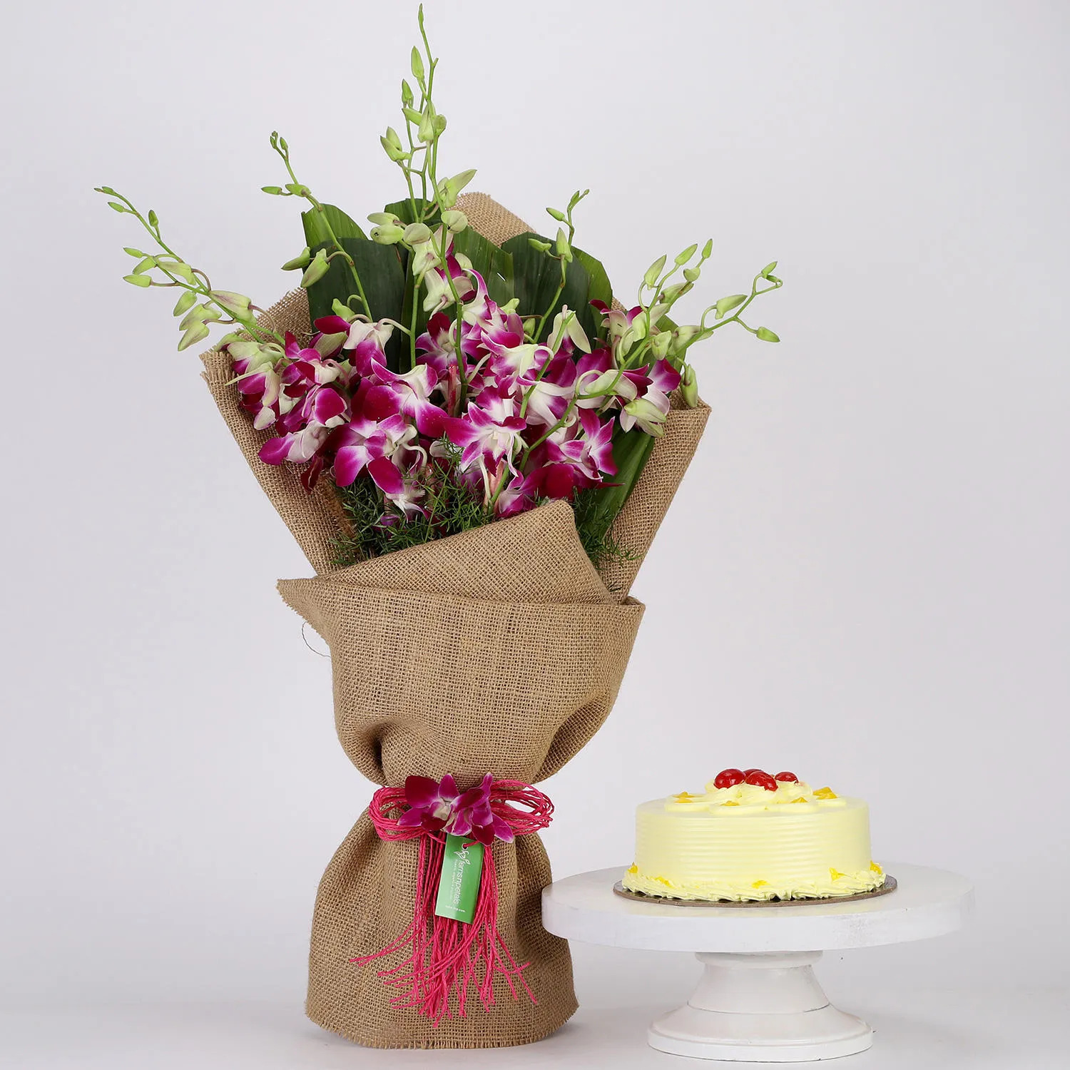 Purple Orchids Bunch & Butterscotch Cake Combo