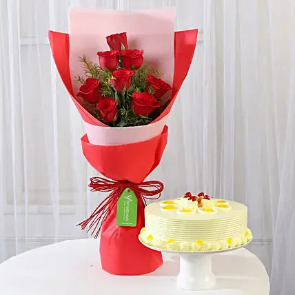 8 Red Roses with Butterscotch Cake Combo