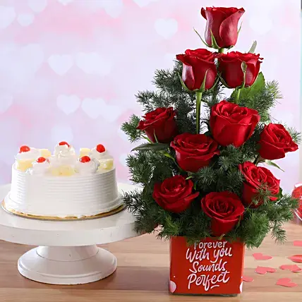 Pineapple Cake & Forever With You Red Roses Combo