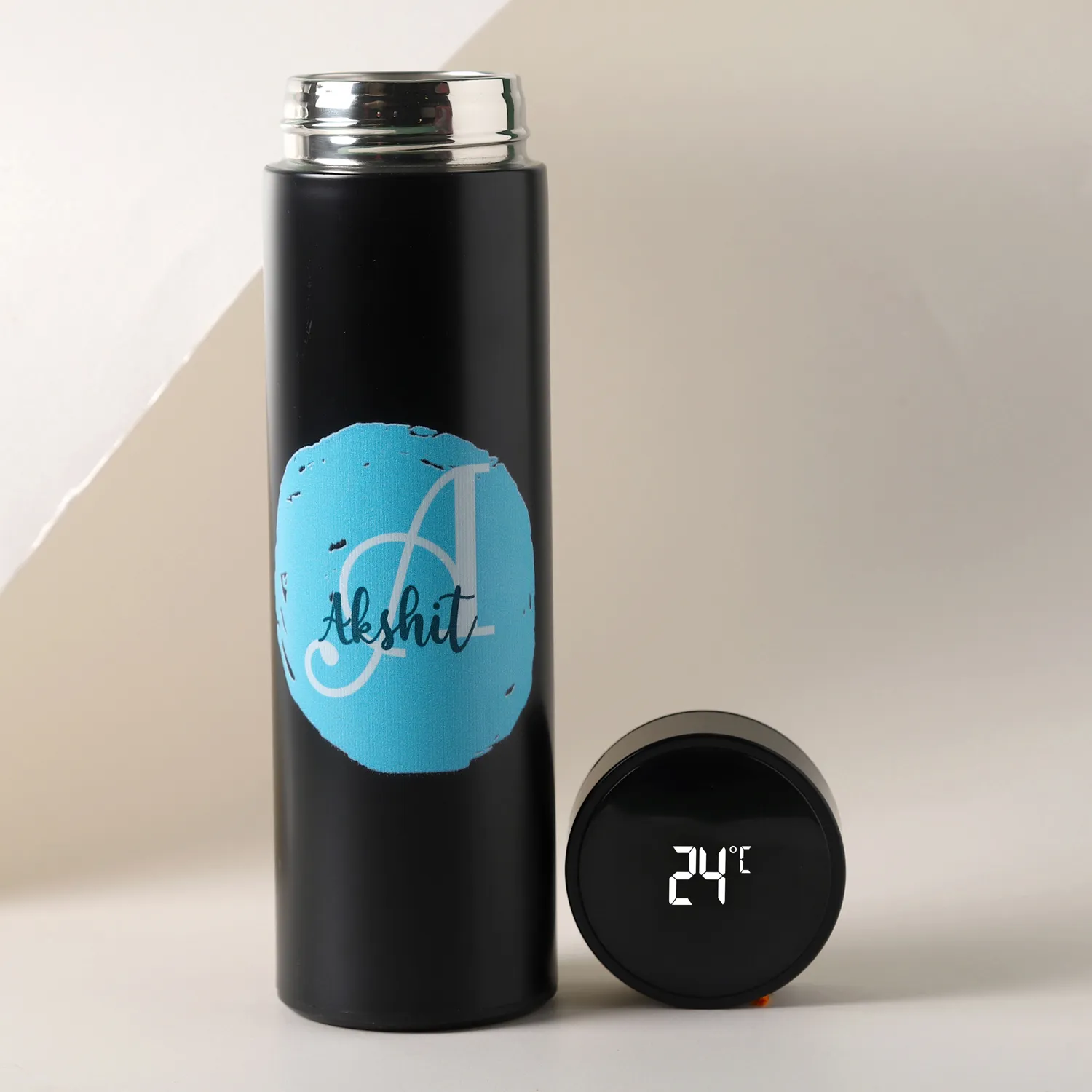 Personalised Black LED Temperature Bottle Personalised Black LED Temperature Bottle