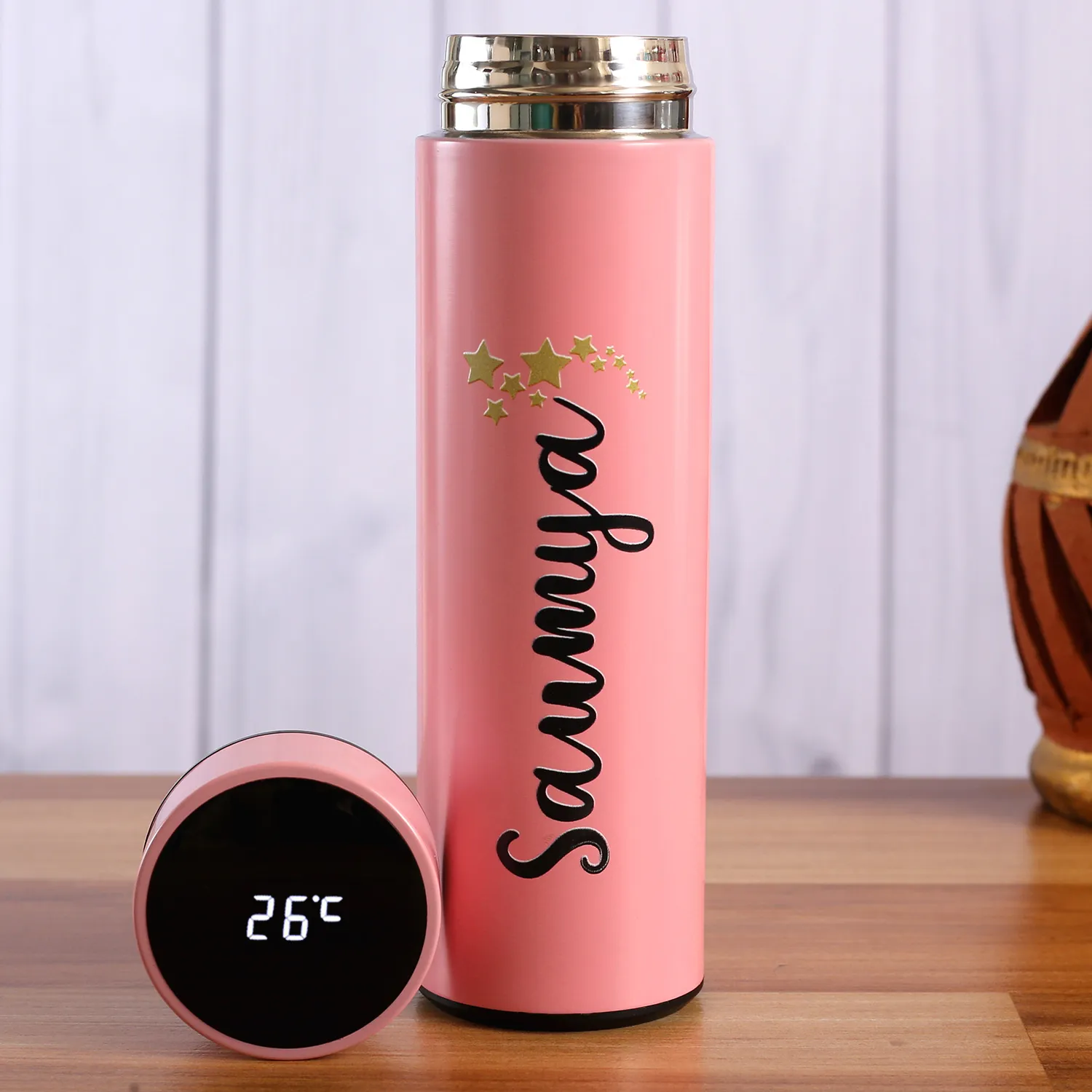 Personalised Pink LED Temperature Bottle