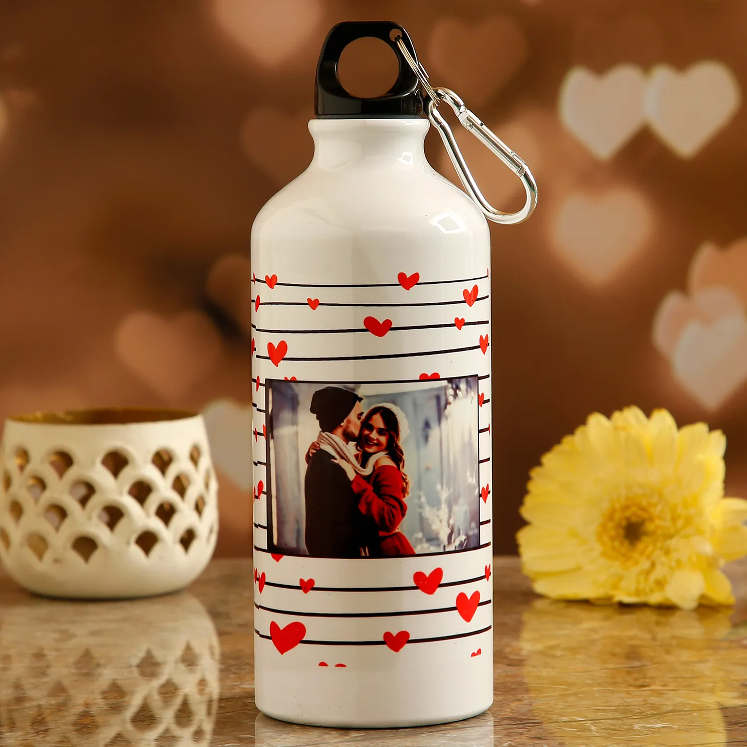 Personalised Red Hearts Bottle