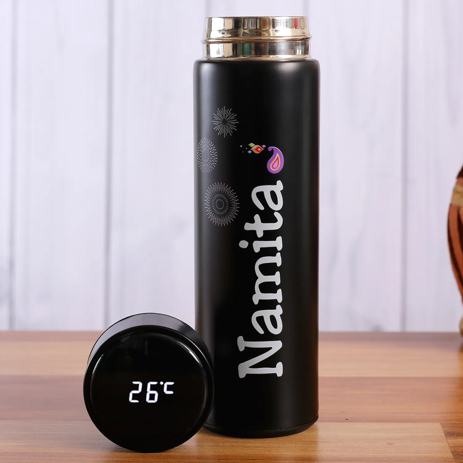 Personalised Black LED Temperature Bottle