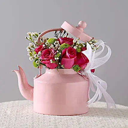 Pink Rose Tea Pot Arrangement