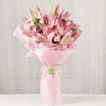 Passionate Oriental Pink Lilies Bouquet