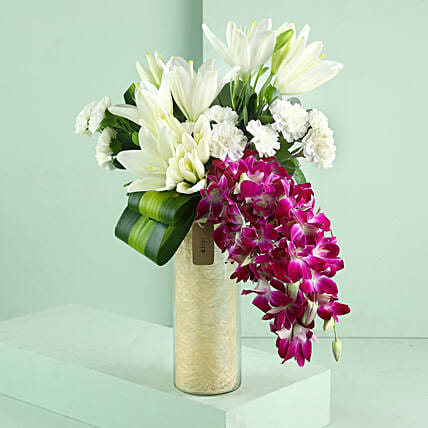 Orchids & Carnations Vase Arrangement
