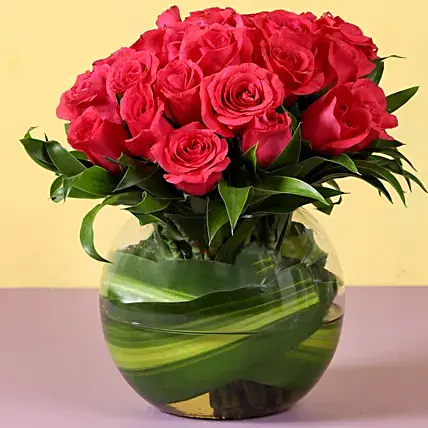 Pink Roses Glass Vase Arrangement