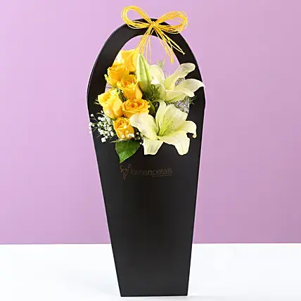 Yellow Roses & White Lilies In FNP Sleeve