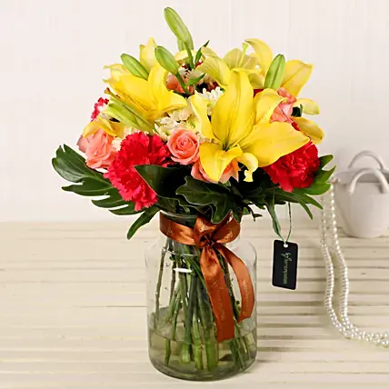 Colourful Mix Of Flowers In Vase