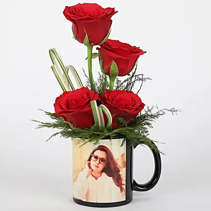 Red Roses in Personalised Black Mug Red Roses in Personalised Black Mug