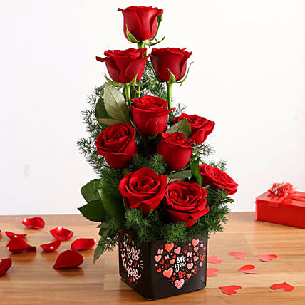 Bunch Of 10 Red Roses In Love You Sticker Vase