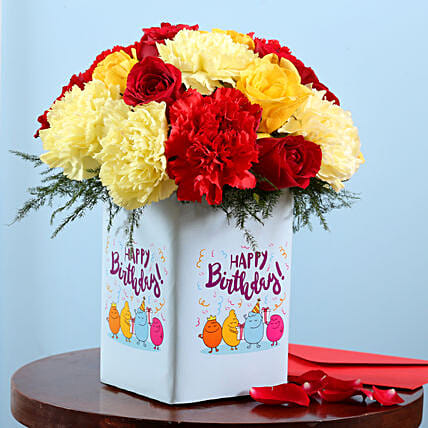 Carnations & Roses Colourful Birthday Vase Carnations & Roses Colourful Birthday Vase