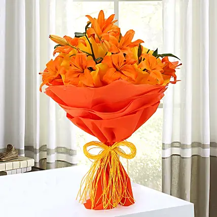 Bouquet Of 8 Orange Asiatic Lilies