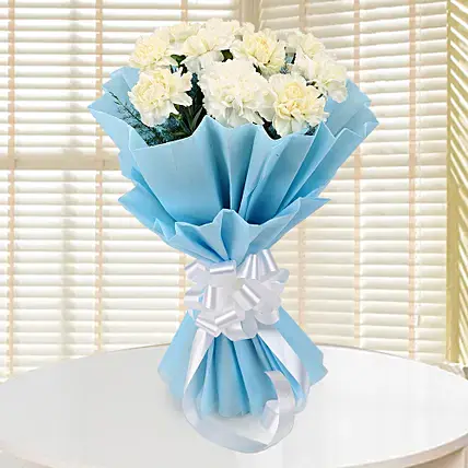 12 White Carnations Two Layered Bouquet 12 White Carnations Two Layered Bouquet