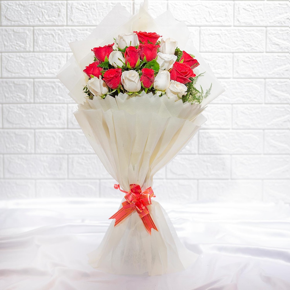 Charming Red And White Roses Arrangement