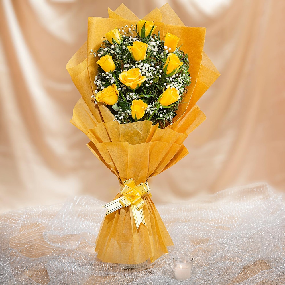 Splendid 10 Yellow Roses Bouquet