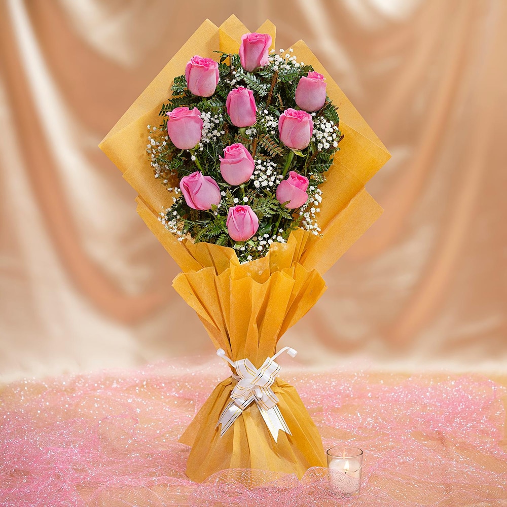 Amber Embraced 10 Pink Roses Bouquet