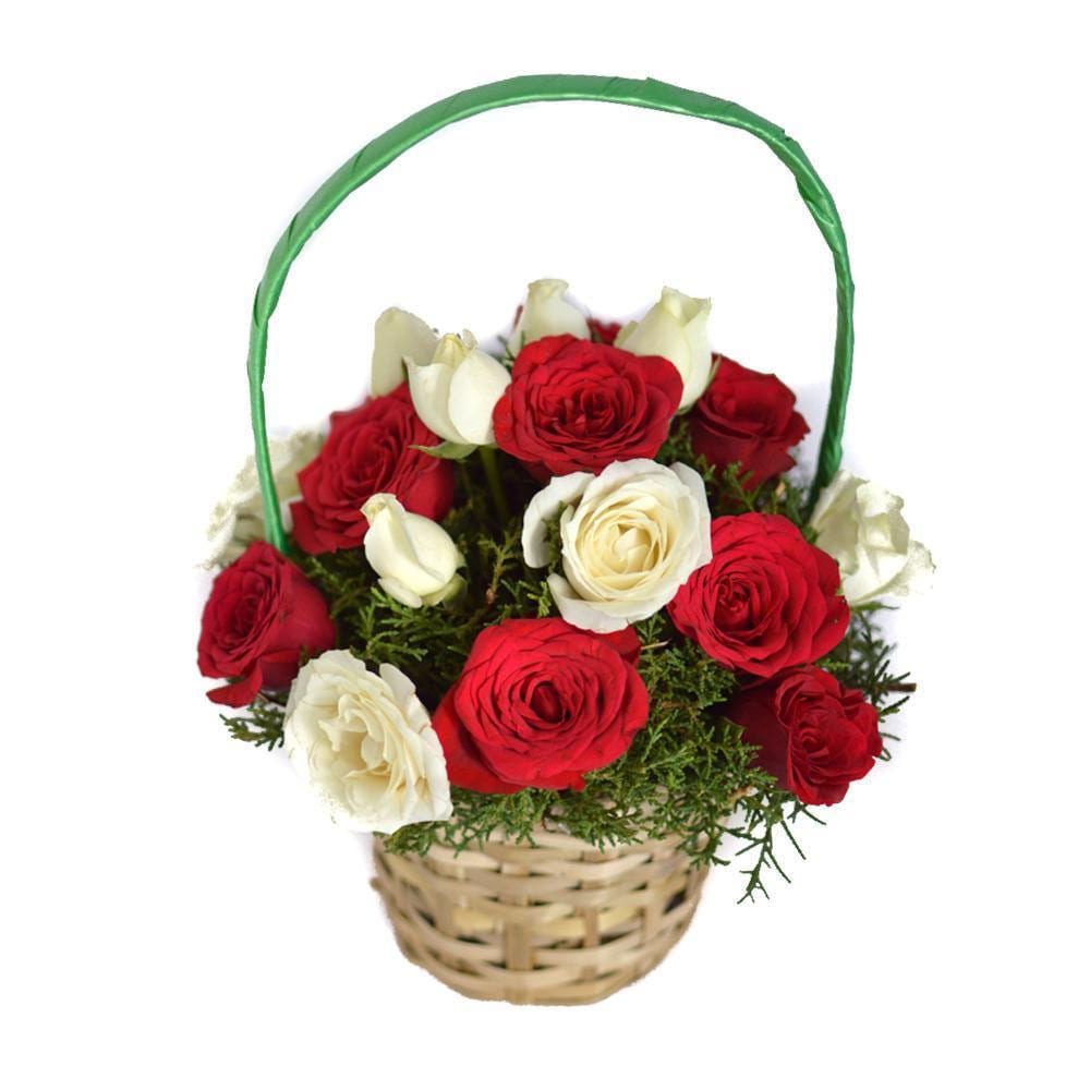 Radiant Wishes A Basket Of Red And White Roses