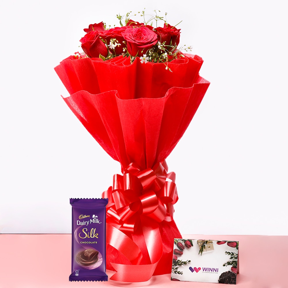 10 Red Roses And Silk Chocolate